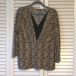 Investments Black and Tan Patterned Blouse